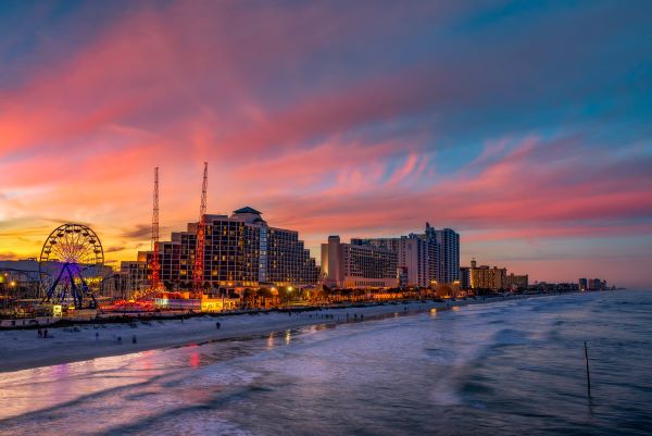 A colorful sunset at Daytona Beach, close to Ocala, FL. 