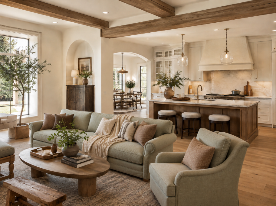 Example of cozy modern farmhouse interior design. 